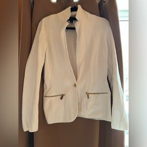 Ralph Lauren Cream Women's Tailored Blazer with Gold Zipper Accents